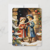 ヴィンテージイラストレーションの子供がクリスマスソングを歌う シーズンカード (正面)