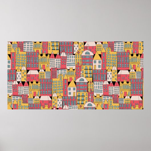 ヴィンテージイラストレーションの市の建物 ポスター (正面)