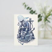 ヴィンテージイラストレーションの船乗り犬 ポストカード (スタンド正面)