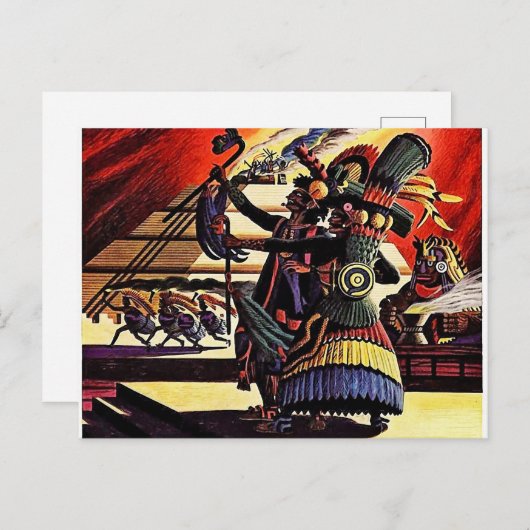 ヴィンテージイラストレーションの部族踊りカップル ポストカード (正面/裏面)