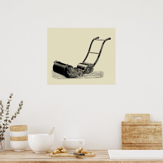 ヴィンテージイラストレーションイギリス芝刈り機ポスター ポスター (キッチン)