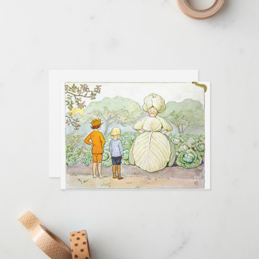 ヴィンテージイラストレーションインザガーデンエルサベスコウ ノートカード (正面/裏面インサイチュ)