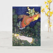 ヴィンテージイラストレーションエドムンドゥラックファイアバード カード (黄色い花)