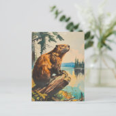 ヴィンテージイラストレーションオブビーバー ポストカード (スタンド正面)