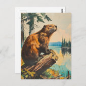 ヴィンテージイラストレーションオブビーバー ポストカード (正面/裏面)