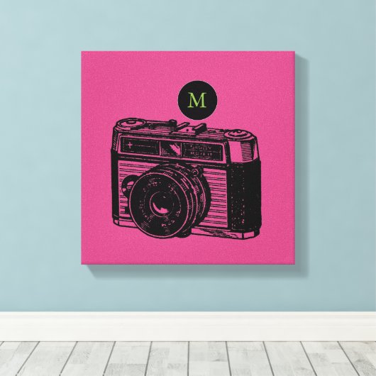 ヴィンテージイラストレーションカメラ2モノグラムキャンバス キャンバスプリント (インサイチュ (ウッドフロア))