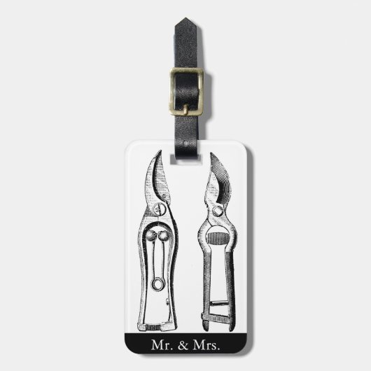 ヴィンテージイラストレーションガーデニングツールプルーナーラベル ラゲッジタグ (正面縦)