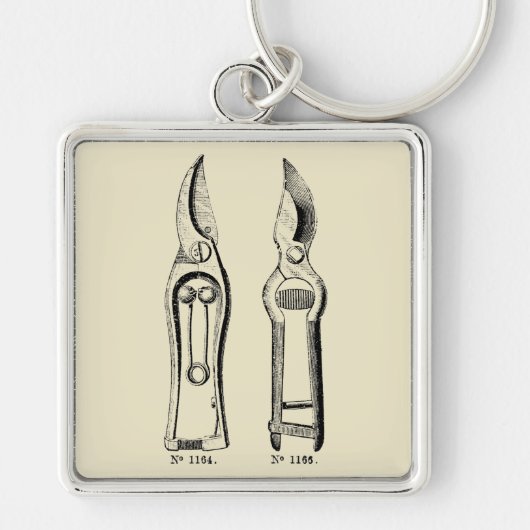 ヴィンテージイラストレーションガーデニングツールプルーナーK キーホルダー (正面)