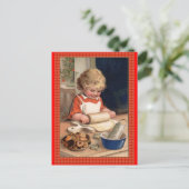 ヴィンテージイラストレーションガールベーキングクリスマスCookie シーズンポストカード (スタンド正面)
