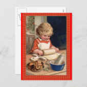 ヴィンテージイラストレーションガールベーキングクリスマスCookie シーズンポストカード (正面/裏面)