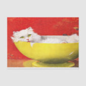 ヴィンテージイラストレーションキャットインイエローボウルのデコップページ 薄葉紙 (正面)