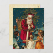 ヴィンテージイラストレーションクリスマスサンタ&チルドレン シーズンポストカード (正面/裏面)