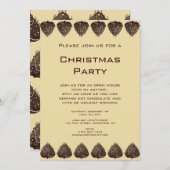 ヴィンテージイラストレーションクリスマスツリーパターン、ブラウン 招待状 (正面/裏面)