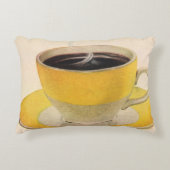 ヴィンテージイラストレーションコーヒーinイエローカップ アクセントクッション (正面)
