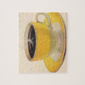 ヴィンテージイラストレーションコーヒーinイエローカップ ジグソーパズル (縦)