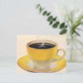 ヴィンテージイラストレーションコーヒーinイエローカップ ポストカード (スタンド正面)