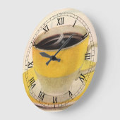ヴィンテージイラストレーションコーヒーinイエローカップ ラージ壁時計 (傾斜)