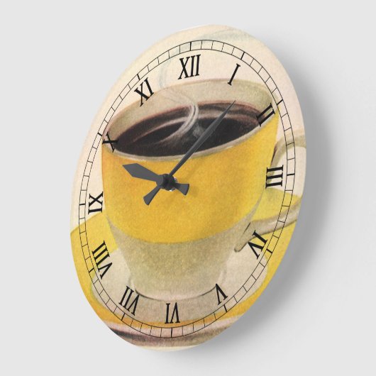 ヴィンテージイラストレーションコーヒーinイエローカップ ラージ壁時計 (傾斜)