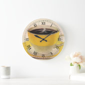 ヴィンテージイラストレーションコーヒーinイエローカップ ラージ壁時計 (ホーム)