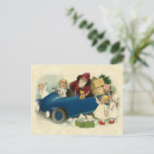 ヴィンテージイラストレーションサンタ、アンティーク車、子供 シーズンポストカード (スタンド正面)