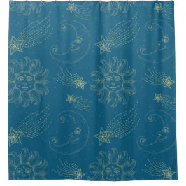 ヴィンテージイラストレーションサンムーンスターズ シャワーカーテン