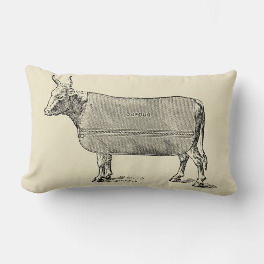 ヴィンテージイラストレーションザ牛福祉L枕 ランバークッション (正面)