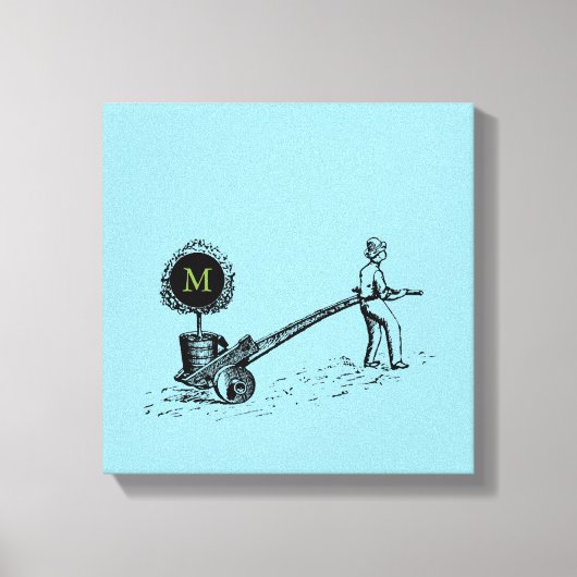 ヴィンテージイラストレーションツリーのポットモノグラムキャンバス キャンバスプリント (正面)