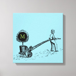 ヴィンテージイラストレーションツリーのポットモノグラムキャンバス キャンバスプリント