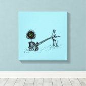 ヴィンテージイラストレーションツリーのポットモノグラムキャンバス キャンバスプリント (インサイチュ (ウッドフロア))