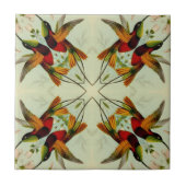 ヴィンテージイラストレーションハミングバードと花 タイル (正面)