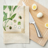 ヴィンテージイラストレーションハーブプラントセージ植物芸術 キッチンタオル (四つ折り)