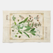 ヴィンテージイラストレーションハーブプラントセージ植物芸術 キッチンタオル (横)