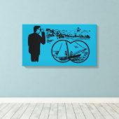 ヴィンテージイラストレーションバイノクルズシルボートキャンバス キャンバスプリント (インサイチュ (ウッドフロア))