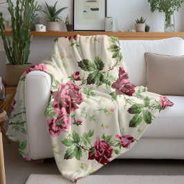 ヴィンテージイラストレーションバラの中立基準 フリースブランケット