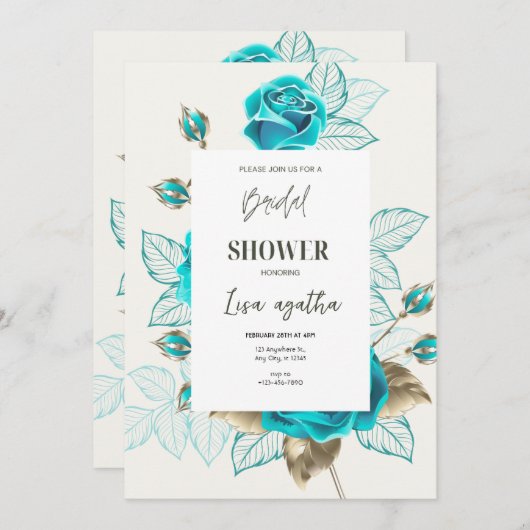 ヴィンテージイラストレーションバラブライダルシャワーA4 招待状 (正面/裏面)