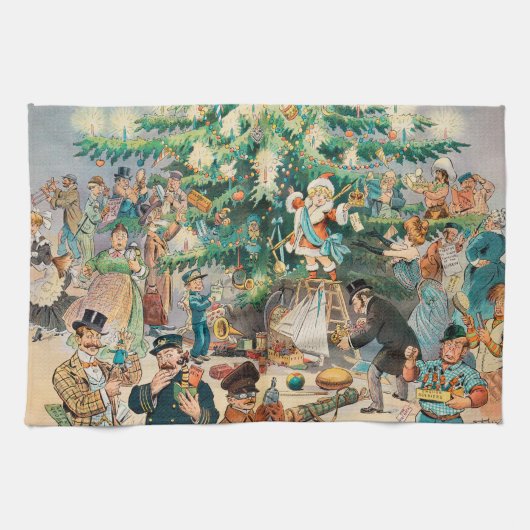 ヴィンテージイラストレーションパックのクリスマスツリー, 1902 キッチンタオル (横)