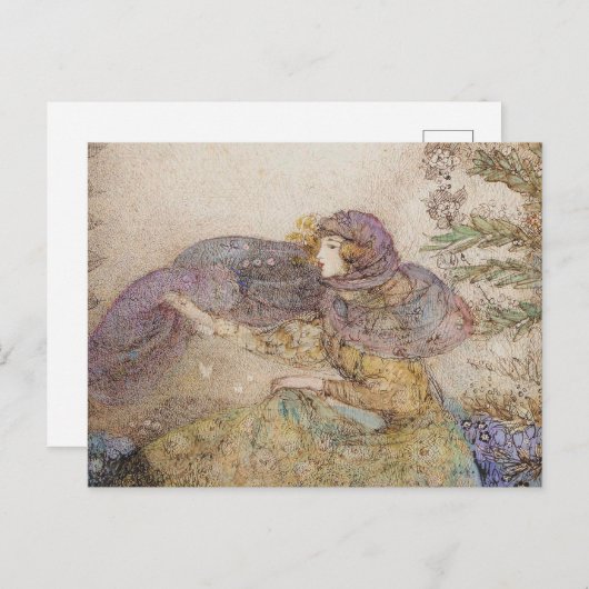 ヴィンテージイラストレーションフランスのアニー「薄紫ベール」 ポストカード (正面/裏面)