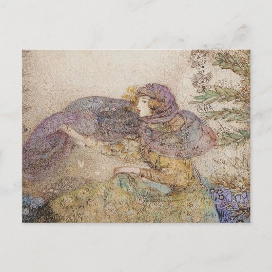 ヴィンテージイラストレーションフランスのアニー「薄紫ベール」 ポストカード (正面)