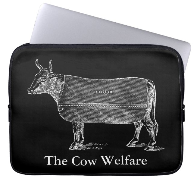 ヴィンテージイラストレーションホワイトザ牛の福祉スリーブ ラップトップスリーブ (正面)