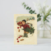 ヴィンテージイラストレーションボーイクリスマスツリーCookie シーズンポストカード (スタンド正面)