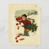 ヴィンテージイラストレーションボーイクリスマスツリーCookie シーズンポストカード (正面/裏面)