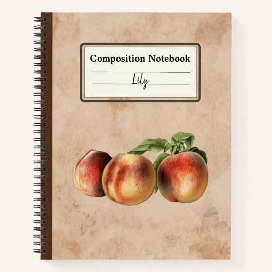 ヴィンテージイラストレーションモモパーソナライズされたコン ノートブック (正面)