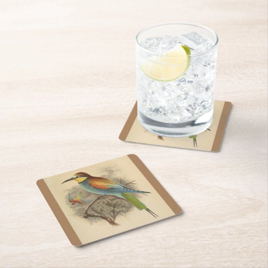 ヴィンテージイラストレーションヨーロッパビーイーター スクエアペーパーコースター (インサイチュ)