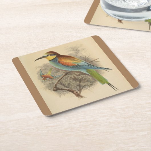 ヴィンテージイラストレーションヨーロッパビーイーター スクエアペーパーコースター (アングル)