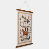 ヴィンテージイラストレーションレースホースエクエストリアン 吊り下げ型タペストリー (傾斜あり)