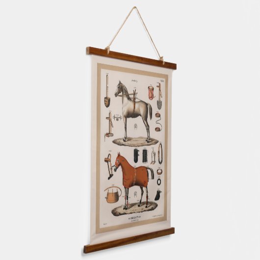 ヴィンテージイラストレーションレースホースエクエストリアン 吊り下げ型タペストリー (傾斜あり)