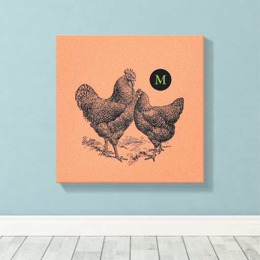 ヴィンテージイラストレーションロスターヘンモノグラムキャンバス キャンバスプリント (インサイチュ (ウッドフロア))