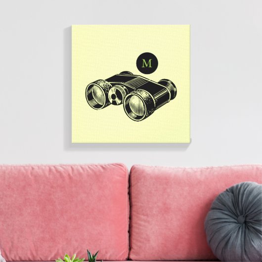 ヴィンテージイラストレーション双眼鏡モノグラムキャンバス キャンバスプリント (インサイチュ (リビング))