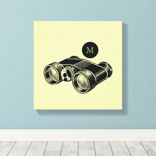 ヴィンテージイラストレーション双眼鏡モノグラムキャンバス キャンバスプリント (インサイチュ (ウッドフロア))