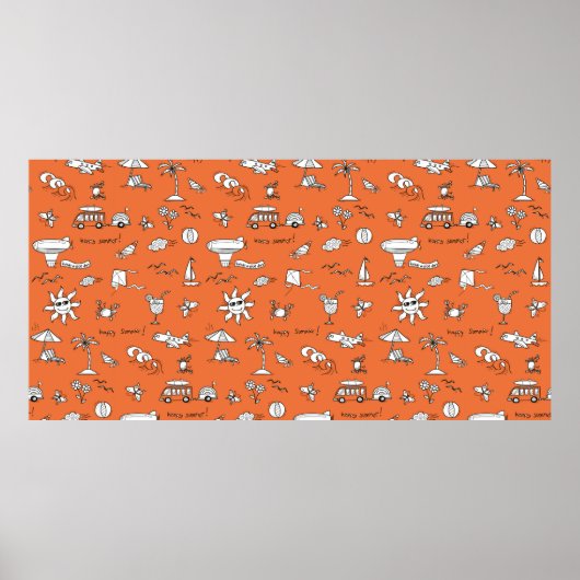 ヴィンテージイラストレーション夏パターン ポスター (正面)